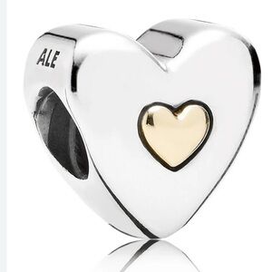 Pandora 925 & 14K Gold Happy Anniversary Puffy Heart Rare Retired Bead Charm